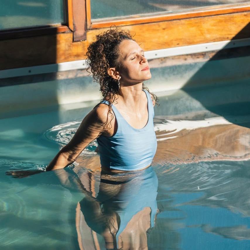 Josefina soaking in mountain water at Catedral Spa